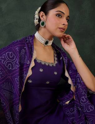 Embroidered Square Neck Anarkali Kurta With Trousers And Dupatta 3