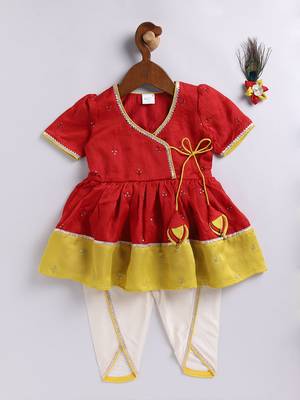 Girls' red and cream dhoti kurta set 2