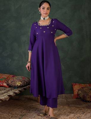Embroidered Square Neck Anarkali Kurta With Trousers And Dupatta 6