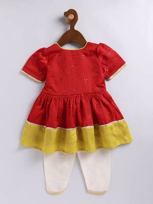 Girls' red and cream dhoti kurta set 3