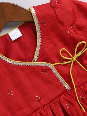 Girls' red and cream dhoti kurta set 4