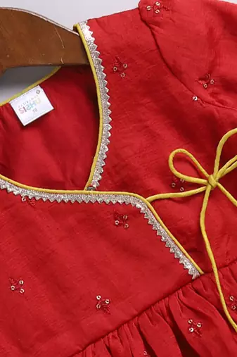 Girls' red and cream dhoti kurta set