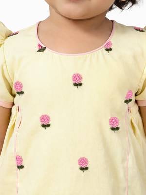 Cotton blend kurta dhoti set for girls | cream yellow | embroidered | festive wear 2