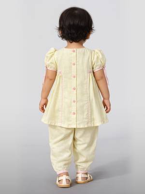 Cotton blend kurta dhoti set for girls | cream yellow | embroidered | festive wear 4