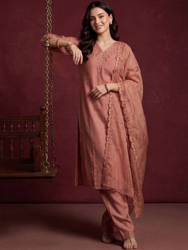 Women Ethnic Motifs Embroidered Regular Thread Work Kurta with Trousers & With Dupatta