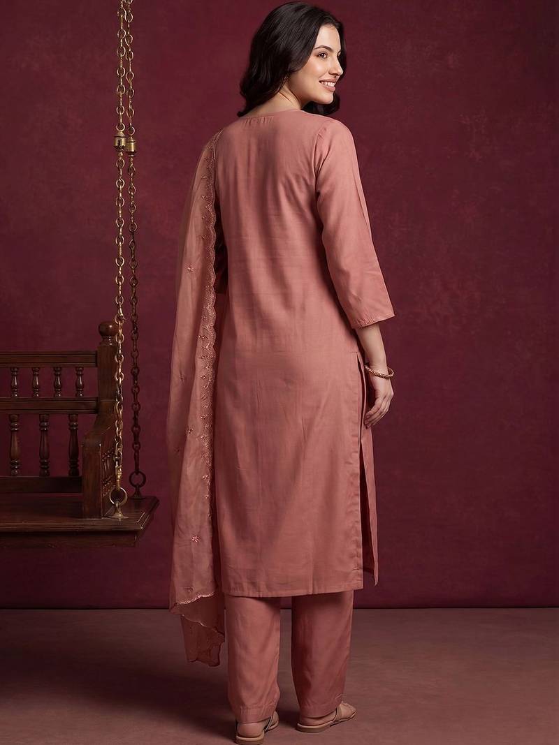 Women Ethnic Motifs Embroidered Regular Thread Work Kurta with Trousers & With Dupatta