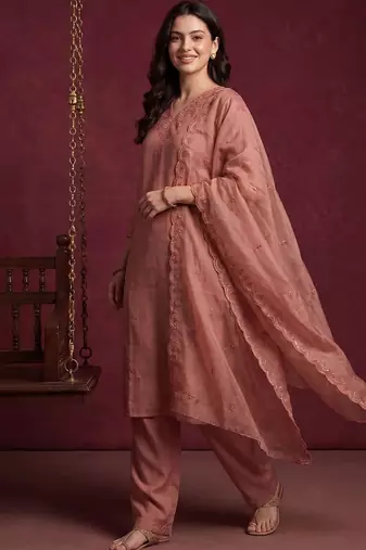 Women Ethnic Motifs Embroidered Regular Thread Work Kurta with Trousers & With Dupatta