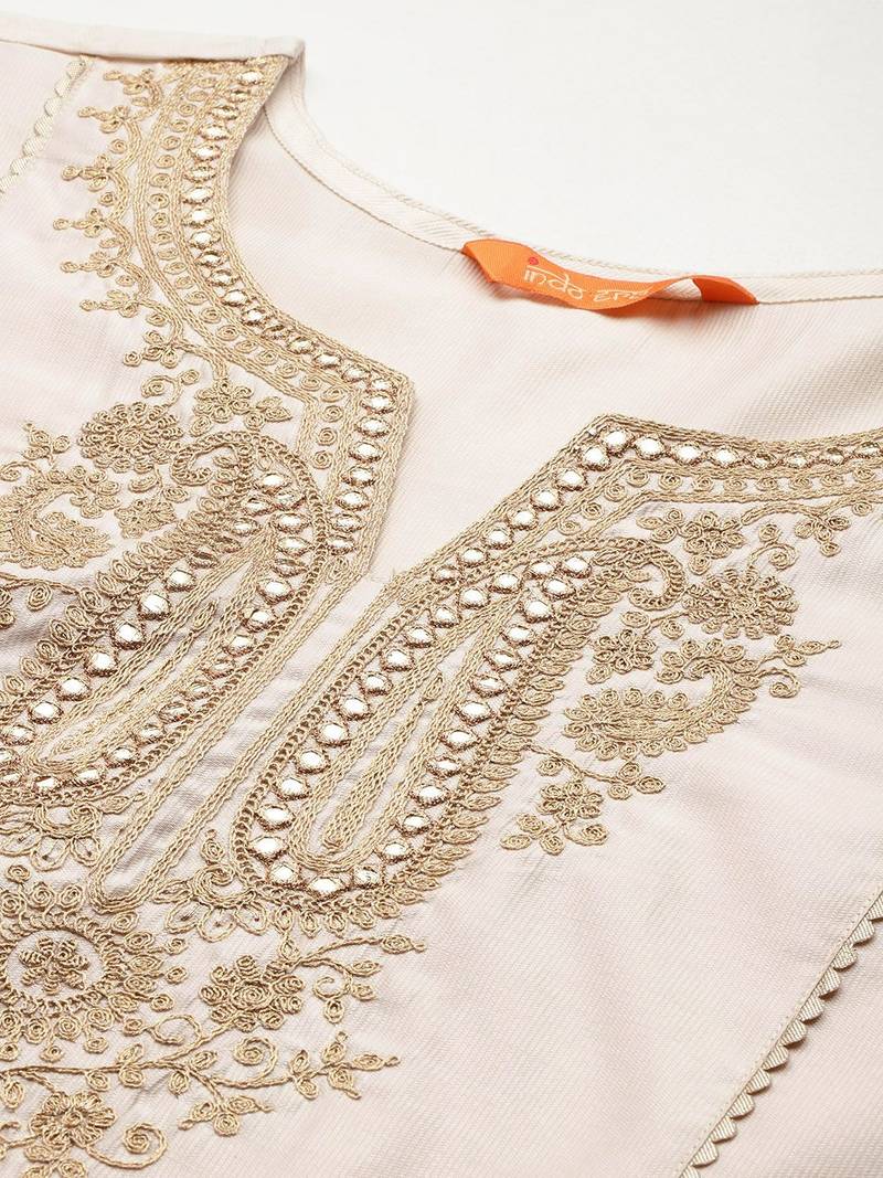 Plus Size Ethnic Motifs Embroidered Panelled Liva Kurta Set