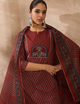 Women Ethnic Motifs Printed Regular  Cotton Kurta with Trousers & With Dupatta 2