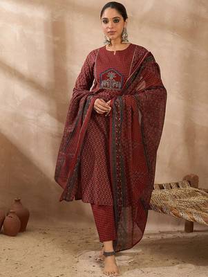 Women Ethnic Motifs Printed Regular  Cotton Kurta with Trousers & With Dupatta 1