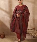 Women Ethnic Motifs Printed Regular  Cotton Kurta with Trousers & With Dupatta