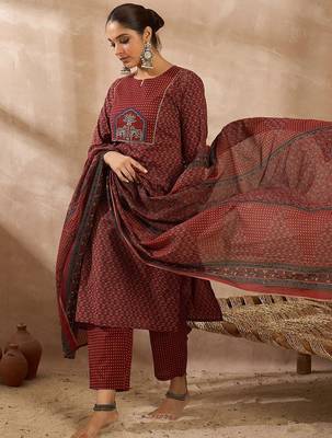 Women Ethnic Motifs Printed Regular  Cotton Kurta with Trousers & With Dupatta 6