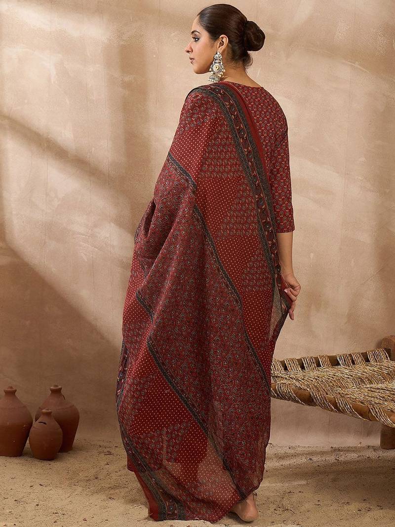 Women Ethnic Motifs Printed Regular  Cotton Kurta with Trousers & With Dupatta