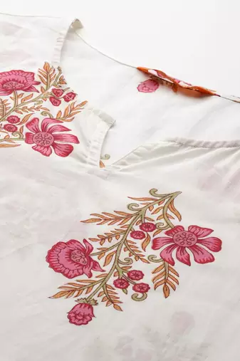 Women Floral Printed Pure Cotton Kurta with Trousers