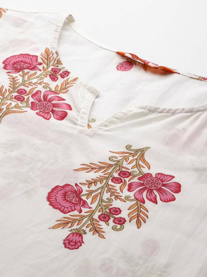 Women Floral Printed Pure Cotton Kurta with Trousers