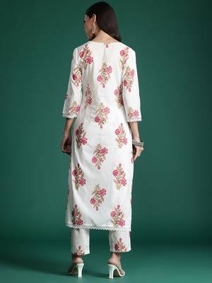 Women Floral Printed Pure Cotton Kurta with Trousers 6