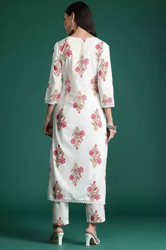 Women Floral Printed Pure Cotton Kurta with Trousers