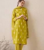 Floral Printed Notch Neck Sequinned  Cotton Kurta & Trousers & Dupatta