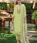 Floral Embroidered  Cotton Straight Kurta With Trousers & Dupatta