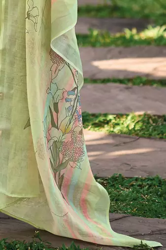 Floral Embroidered  Cotton Straight Kurta With Trousers & Dupatta