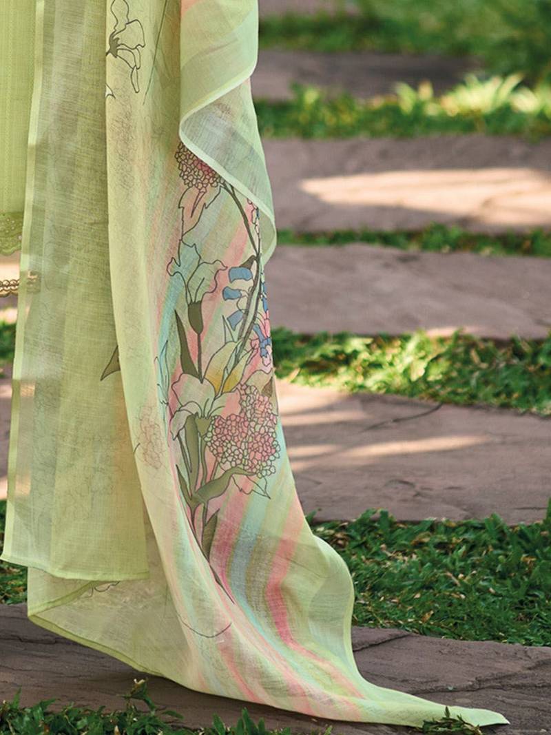 Floral Embroidered  Cotton Straight Kurta With Trousers & Dupatta