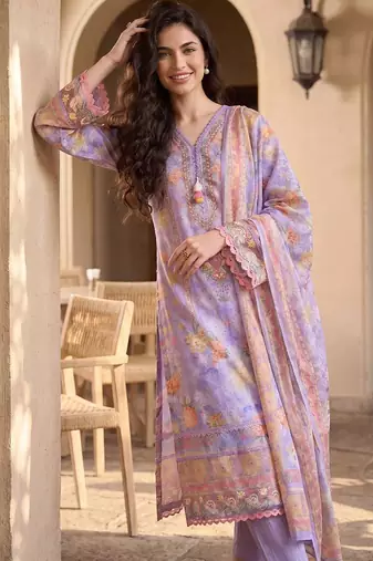 Women Floral Printed Regular Linen Kurta with Trousers & With Dupatta