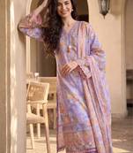 Women Floral Printed Regular Linen Kurta with Trousers & With Dupatta