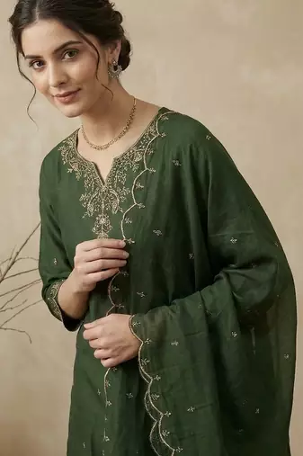 Women Ethnic Motifs Embroidered Regular Thread Work Kurta with Trousers & With Dupatta