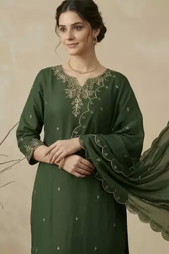 Women Ethnic Motifs Embroidered Regular Thread Work Kurta with Trousers & With Dupatta
