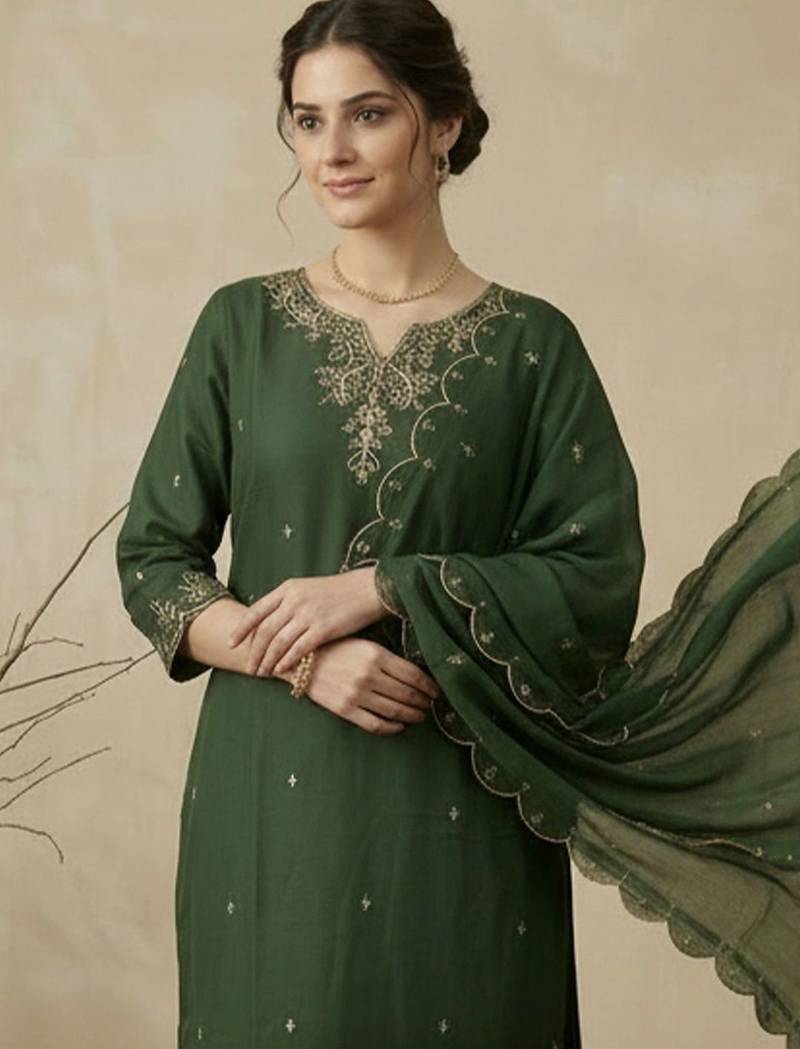 Women Ethnic Motifs Embroidered Regular Thread Work Kurta with Trousers & With Dupatta