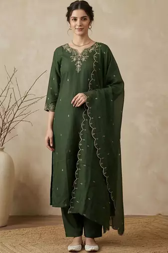 Women Ethnic Motifs Embroidered Regular Thread Work Kurta with Trousers & With Dupatta