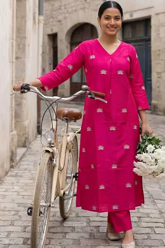 Women Ethnic Motifs Embroidered Regular Thread Work Kurta with Trousers