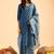 Blue Floral Printed V-Neck  Cotton Straight Kurta with Palazzo & Dupatta