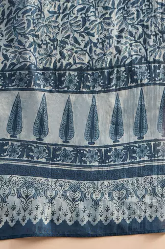 Blue Floral Printed V-Neck  Cotton Straight Kurta with Palazzo & Dupatta