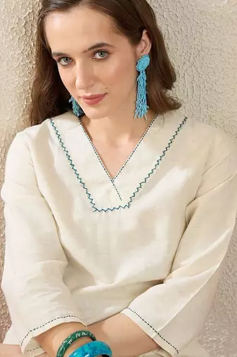 Women Floral Embroidered Regular Thread Work Pure Cotton Kurta with Palazzos
