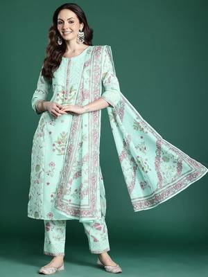 Floral Printed Regular Kurta with Trousers & Dupatta 5