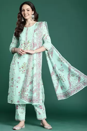 Floral Printed Regular Kurta with Trousers & Dupatta
