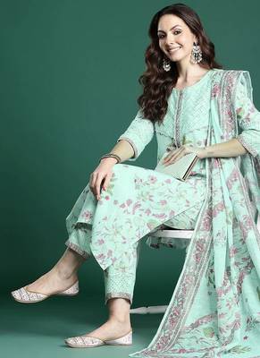 Floral Printed Regular Kurta with Trousers & Dupatta 8