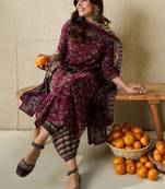 Floral Printed V Neck  Cotton Kurta With Salwar & Dupatta