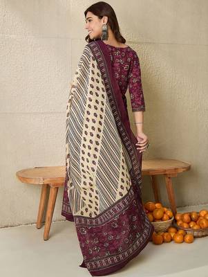 Floral Printed V Neck  Cotton Kurta With Salwar & Dupatta 6