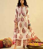 Ethnic Motifs Embroidered Anarkali Pure Cotton Kurta with Palazzos & With Dupatta