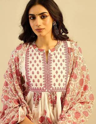Ethnic Motifs Embroidered Anarkali Pure Cotton Kurta with Palazzos & With Dupatta 2