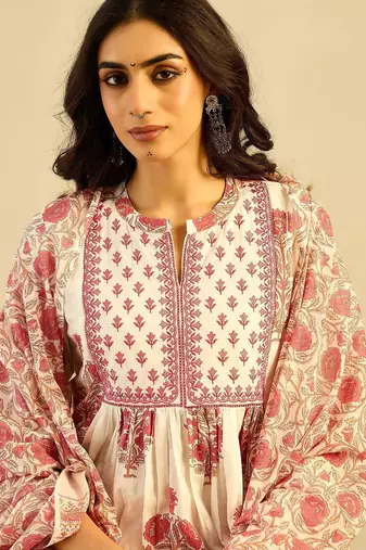Ethnic Motifs Embroidered Anarkali Pure Cotton Kurta with Palazzos & With Dupatta