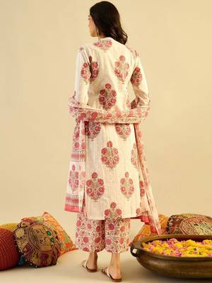 Ethnic Motifs Embroidered Anarkali Pure Cotton Kurta with Palazzos & With Dupatta 6