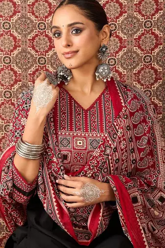 Women Ethnic Motifs Black Printed  Cotton Kurta with Trousers & Dupatta