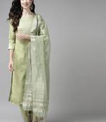 Women Green Yoke Design Regular Republic Day Kurta with Palazzos & Dupatta