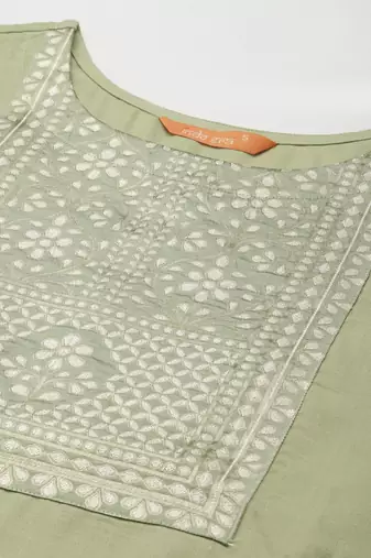 Women Green Yoke Design Regular Republic Day Kurta with Palazzos & Dupatta