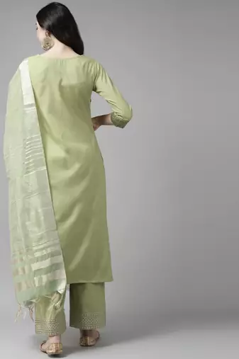 Women Green Yoke Design Regular Republic Day Kurta with Palazzos & Dupatta