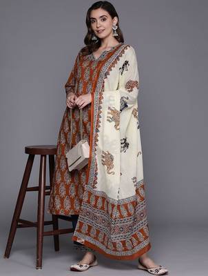 Women Ethnic Motifs Printed  Cotton Kurta with Trousers & With Dupatta 1
