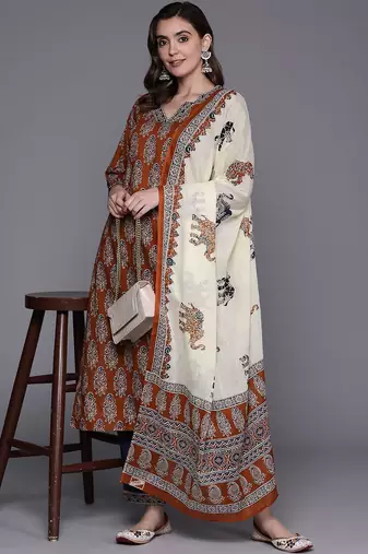 Women Ethnic Motifs Printed Pure Cotton Kurta with Trousers & With Dupatta